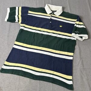 Masters Collection Polo Shirt Men's Size Large Green Blue Striped